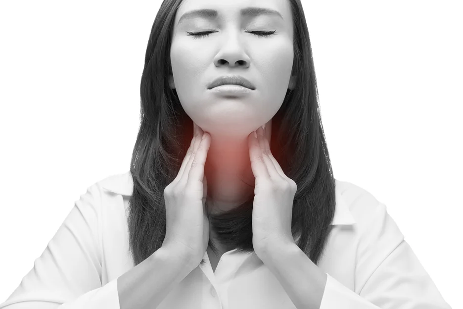 A woman experiences swelling on the chin after chin liposuction.